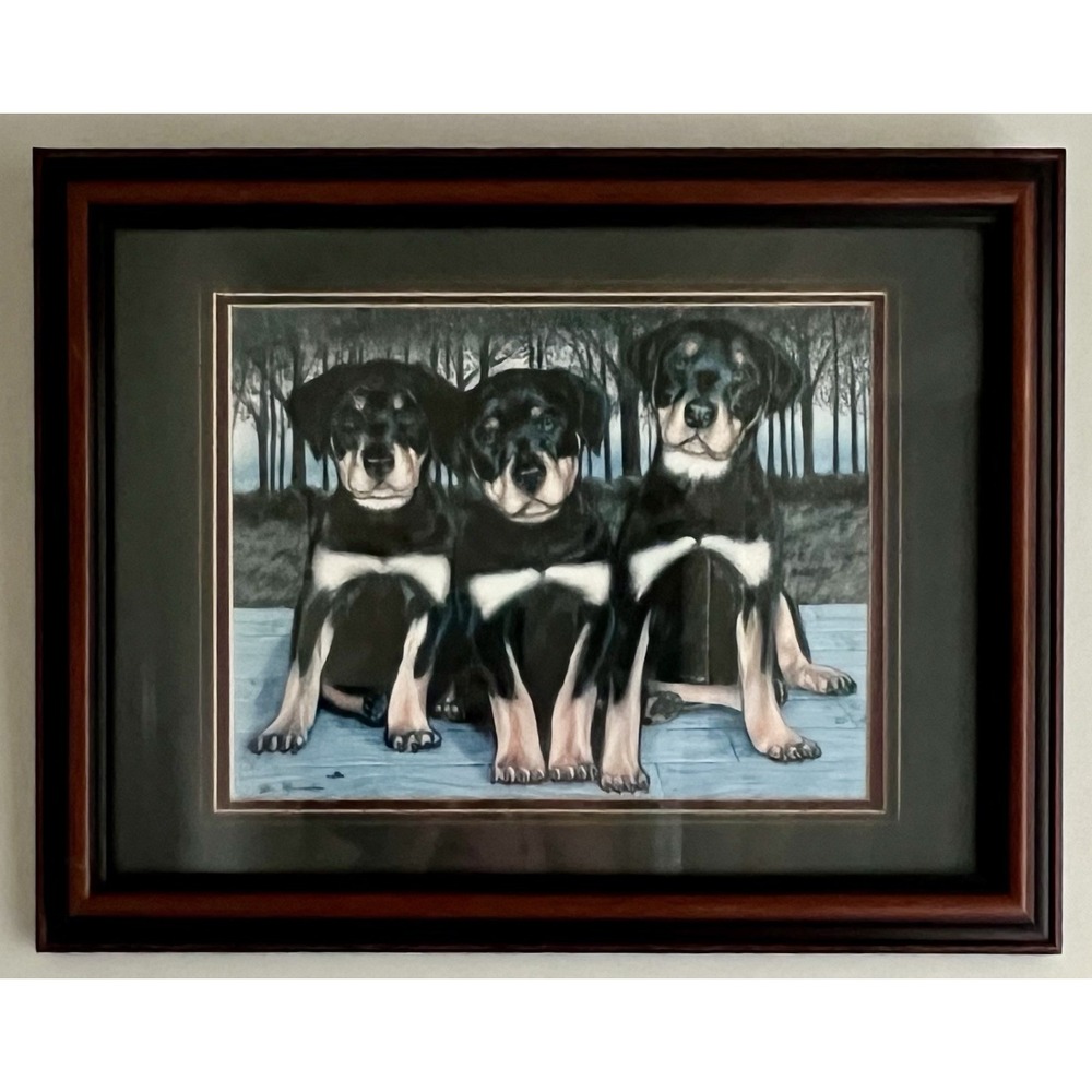 Three Of A Kind Rottweilers Miranda Portraits John Miranda Artist Mat Framed Art